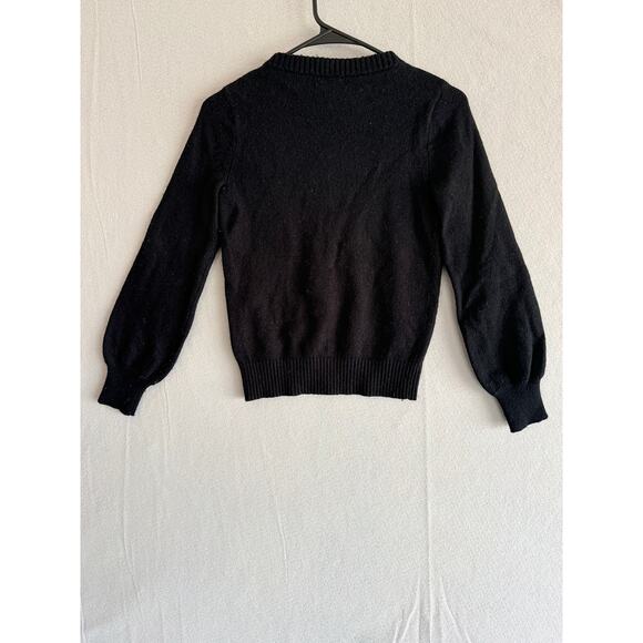 J Crew Black Wool Crewneck Sweater Rhinestone front both side size xxs - Picture 5 of 11